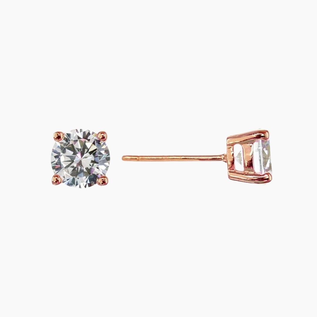 75 Carat (each) Brilliant CZ Round Stud Earrings in Rose Gold Overlay