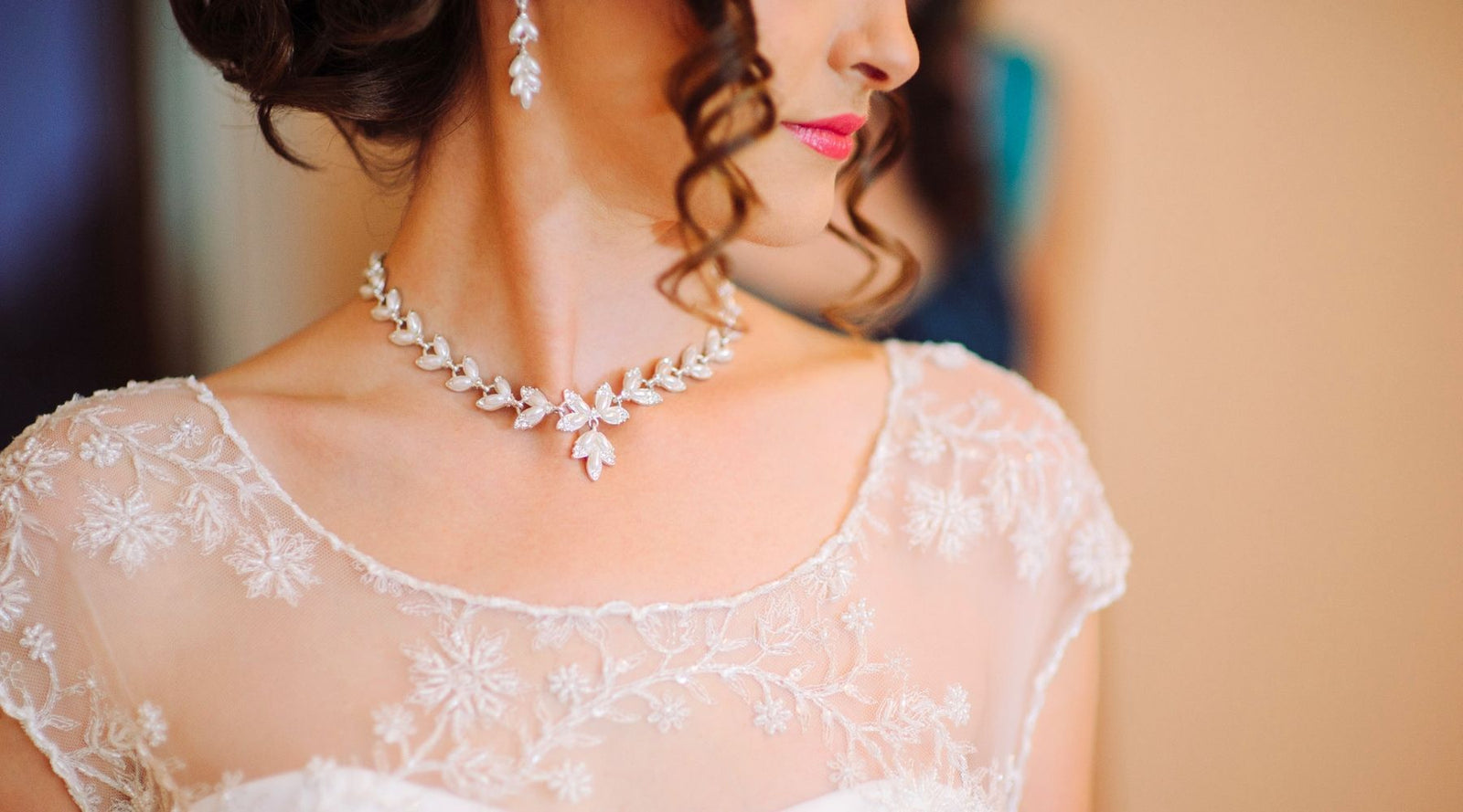 Two Piece Wedding Dress Set - Lace Crop Top with Round Neckline