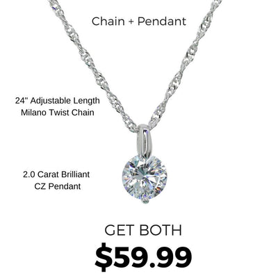 Adjustable Milano Twist Chain + Brilliant CZ Pendant Set in Sterling Silver