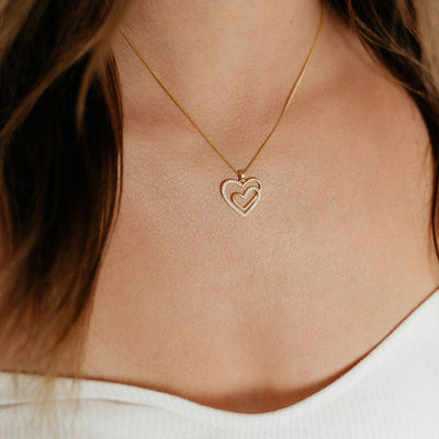 Double Open Heart CZ Pendant (Gold)