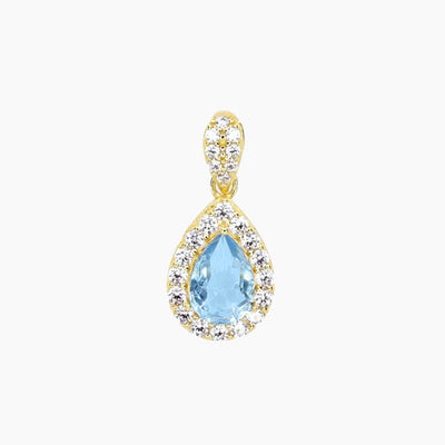 Crystal Collection Pendants Blue Teardrop Swarovski Crystal Pendant with Pave Crystal Detail (Gold)