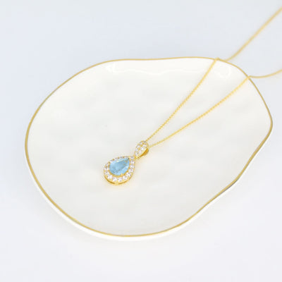 Crystal Collection Pendants Blue Teardrop Swarovski Crystal Pendant with Pave Crystal Detail (Gold)