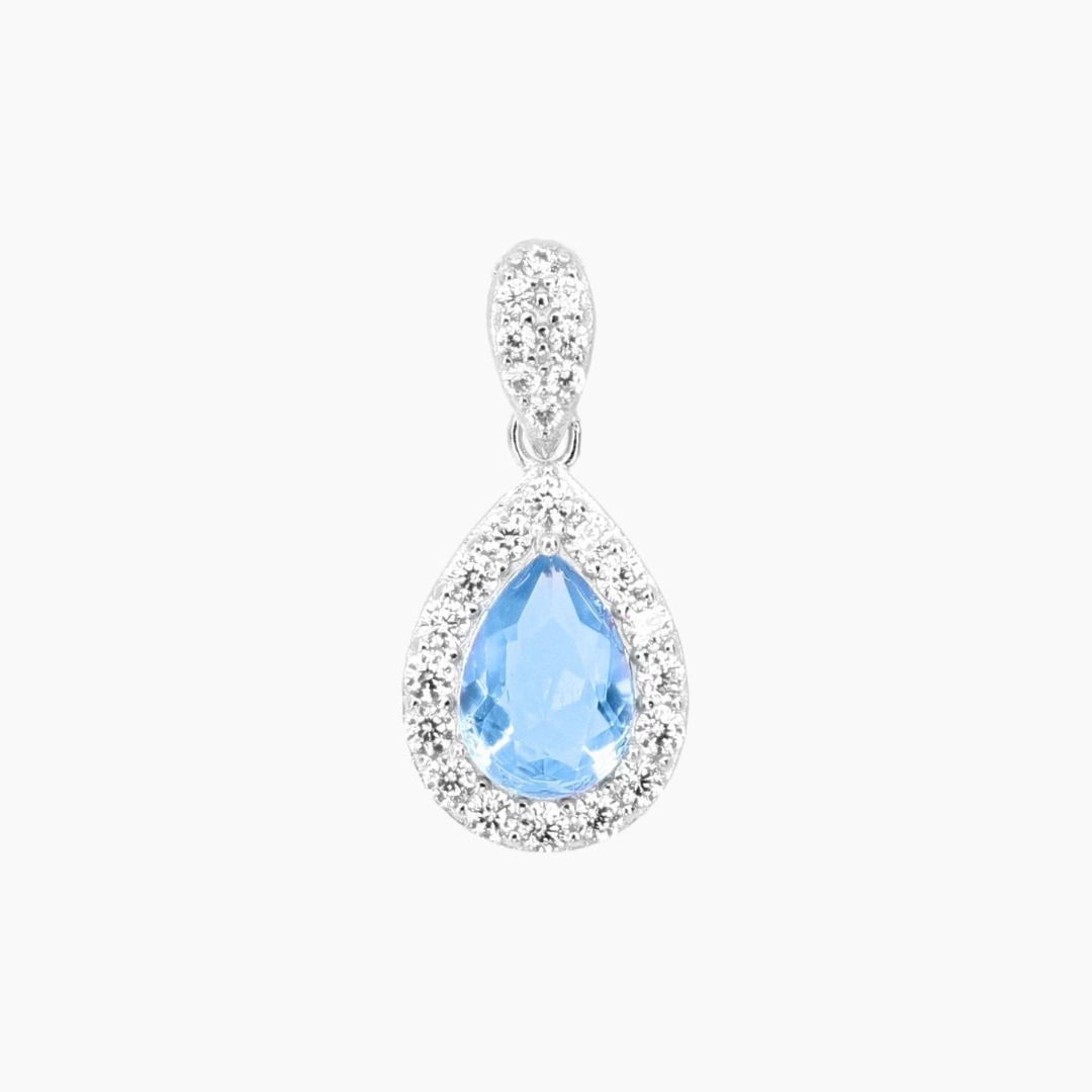 Blue Teardrop Swarovski Crystal Pendant with Pave Crystal Detail (Silv