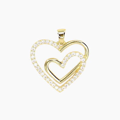 Crystal Collection Pendants Double Open Heart CZ Pendant (Gold)