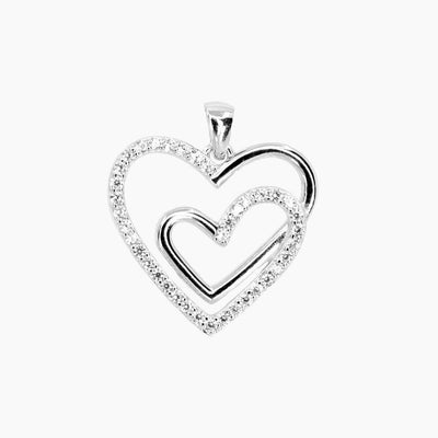 Crystal Collection Pendants Pendant Double Open Heart CZ Pendant (Silver)