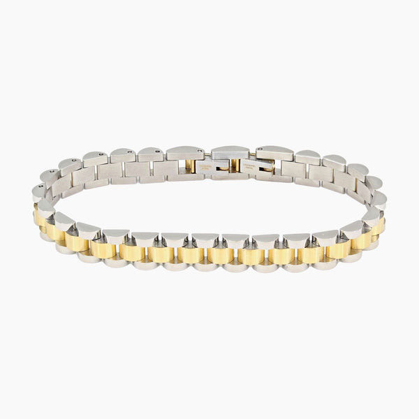 Italgem Steel Bracelets,Men's Italgem Stainless Steel and 14k Gold Stacked Link Bracelet