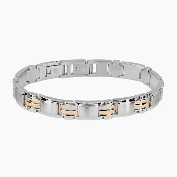 Italgem Steel Bracelets,Men's Italgem Stainless Steel and Rose Gold Link Bracelet