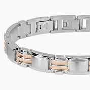 Italgem Steel Bracelets,Men's Italgem Stainless Steel and Rose Gold Link Bracelet