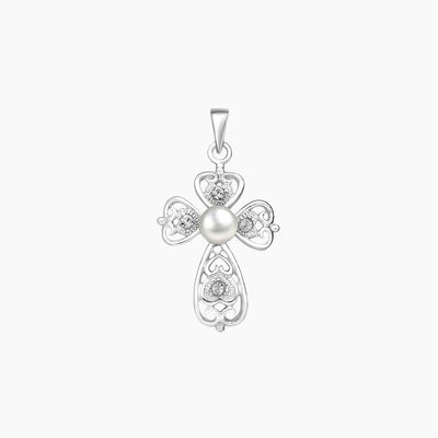 Masami Pearls Pendants Pendant Swirl Cross Pendant Decorated with Crystal &Freshwater Pearl