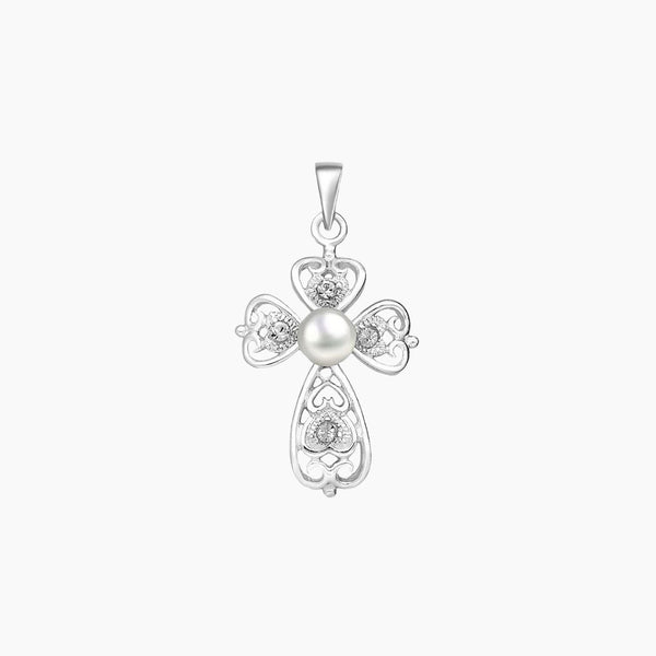 Masami Pearls Pendants Pendant Swirl Cross Pendant Decorated with Crystal &Freshwater Pearl