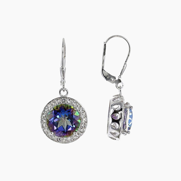 18k White Gold 2Ct Created White Sapphire, Mystic Topaz and Blue Topaz 3  Pair Round Stud Earrings Plated - Walmart.com