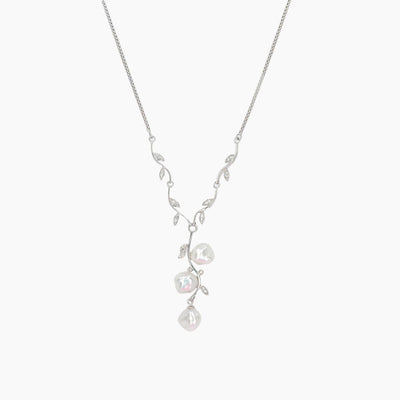 Ocean Collection Necklaces Freshwater Pearl &White Topaz Leaf Necklace