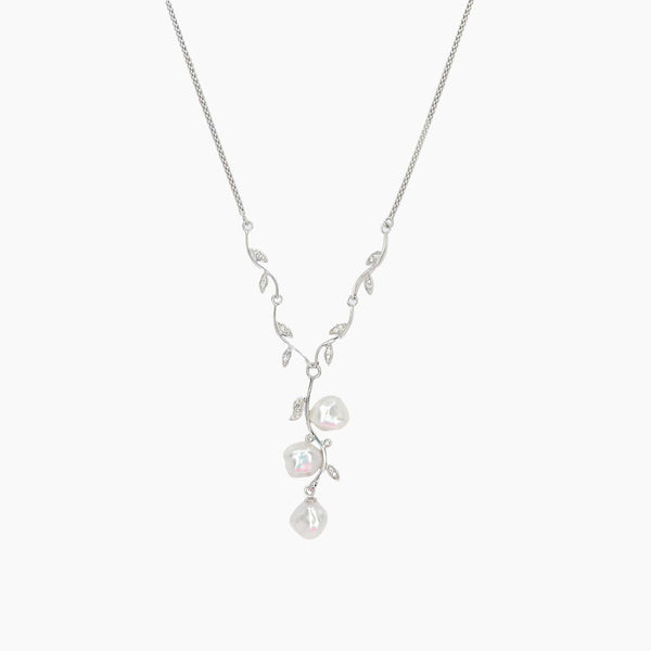 Ocean Collection Necklaces Freshwater Pearl &White Topaz Leaf Necklace