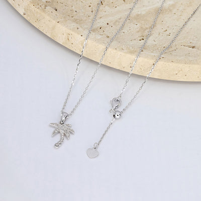 Sterling Silver CZ Palm Tree Adjustable Necklace