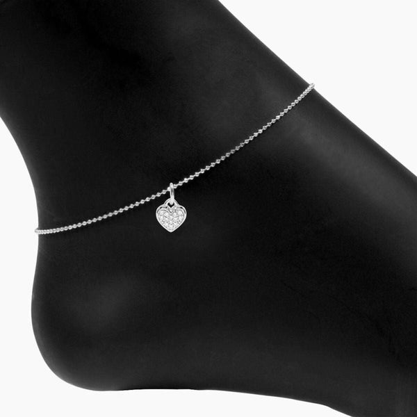 Roma Charm Collection Anklet Silver Roma Heart CZ Charm Adjustable Anklet