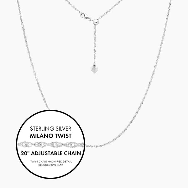 Roma Italian Adjustables Necklaces 20"Italian Sterling Silver Milano Twist Adjustable Chain