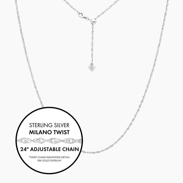 Roma Italian Adjustables Necklaces 24"(Heart End) Italian Sterling Silver Milano Twist Adjustable Chain