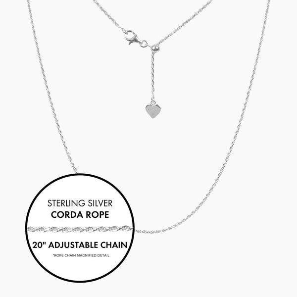 Roma Italian Adjustables Necklaces,Chains 20"Silver Italian Corda Rope Adjustable Chain