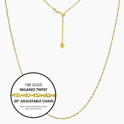 Roma Italian Adjustables Necklaces Gold 30"Italian Milano Twist Adjustable Chain (Gold)