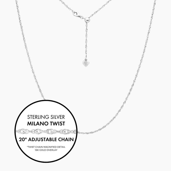 Roma Italian Adjustables Necklaces Silver 20"Italian Sterling Silver Milano Twist Adjustable Chain