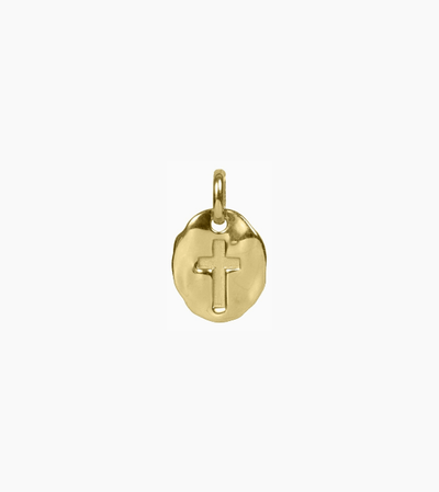 Roma Private Collection Pendants Charm Antique Hammered Cross Charm Pendant (Gold)