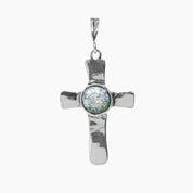 Roman Glass Jewelry Pendants Pendant Roman Glass Patina Cross Pendant in Hammered Sterling Silver