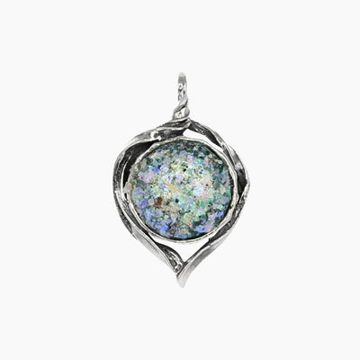 Roman Glass Jewelry Pendants Pendant Roman Glass Small Round Pendant with Patina in Sterling Silver