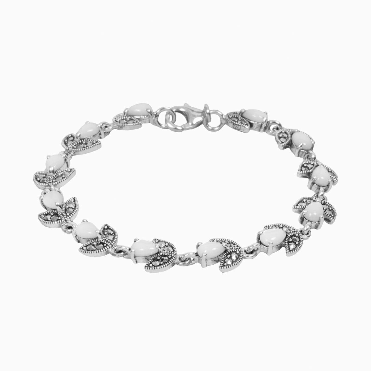 Mother Of Pearl Flower Sterling Silver Chain Bracelet