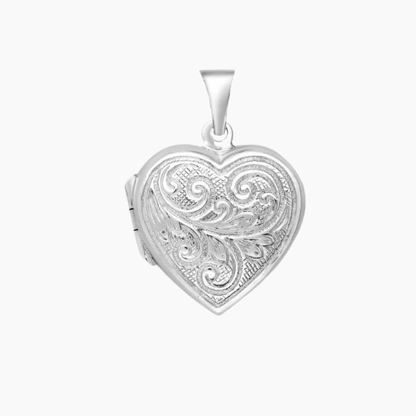 Sterling Silver Engraved Heart Locket Necklace