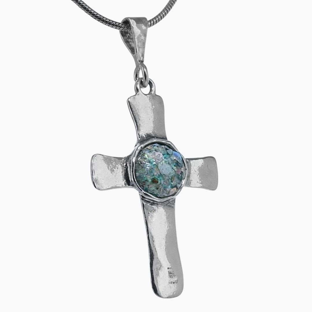 Roman Glass Patina Cross Pendant in Hammered Sterling Silver – Roma ...